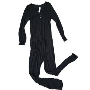 LAmade Henley Jumpsuit Women's Medium Black Long Sleeve Drawstring Waist Overall